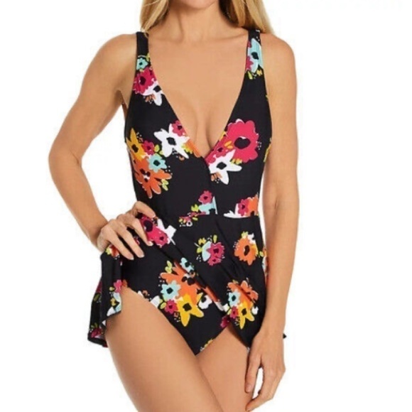 Anne Cole Women’s Island Bloom Plunge Swimsuit Swim Dress